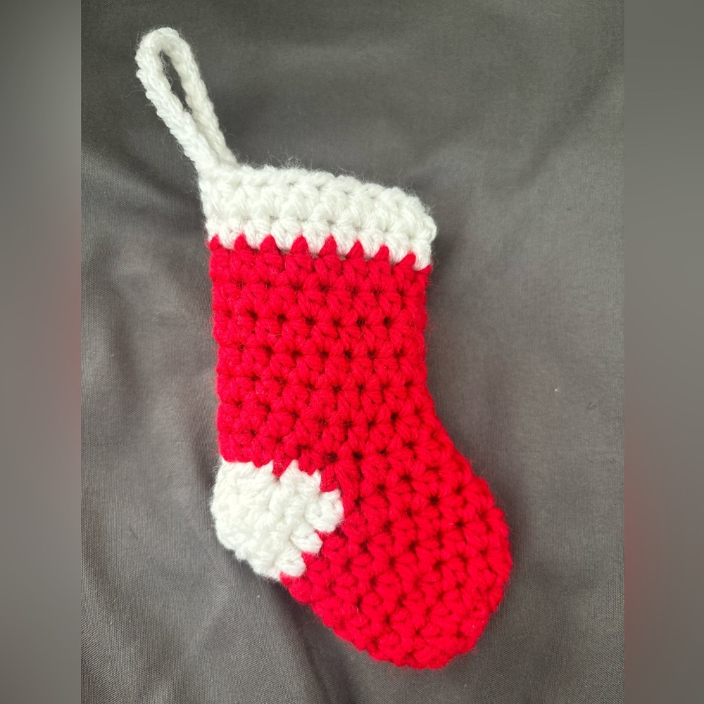 Crochet mini stocking ornament